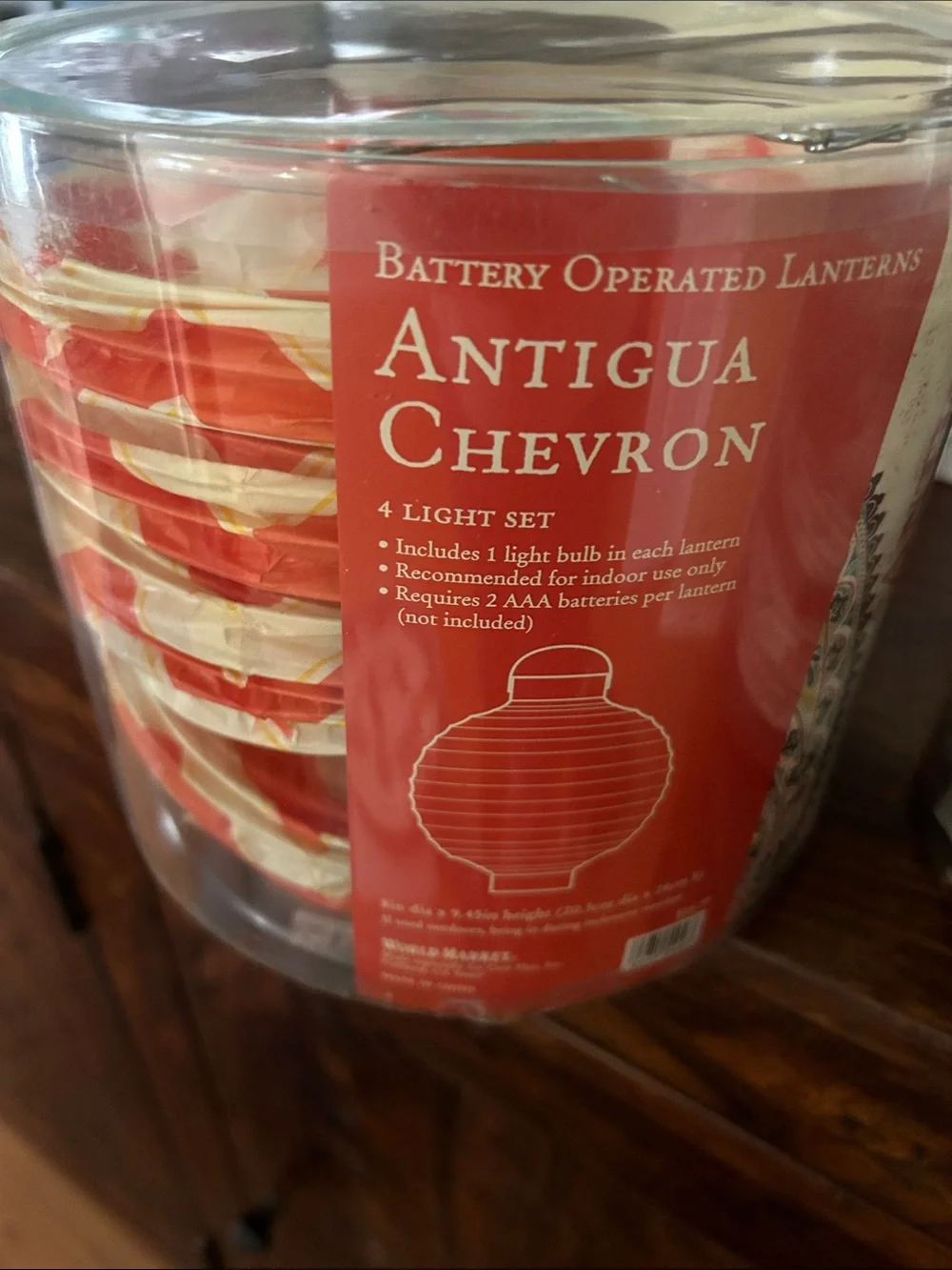 Cost Plus World Market Antigua Chevron Red and Cream Battery Operated Lanterns